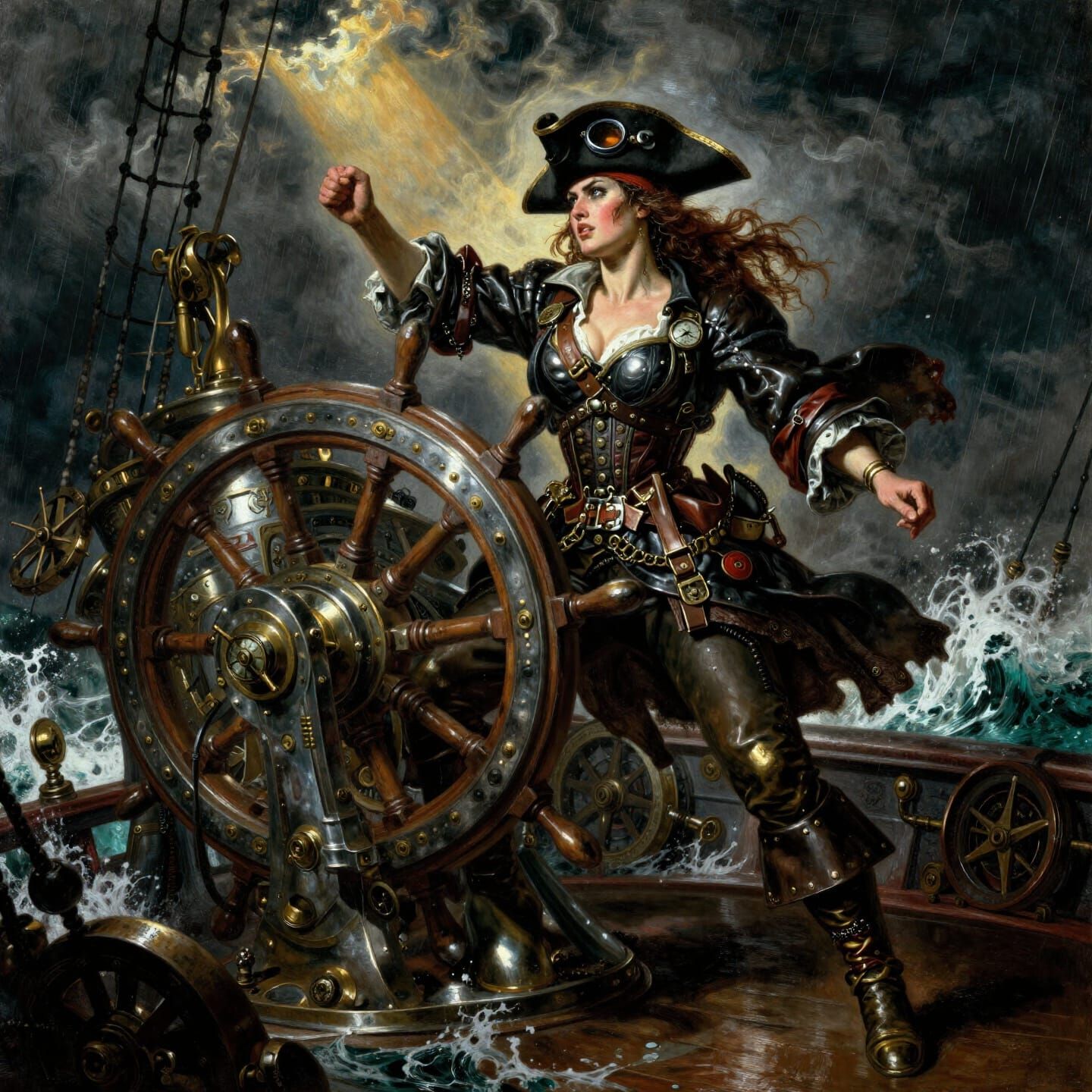 Steampunk Pirate Captain in Stormy Seas - Baroque Style