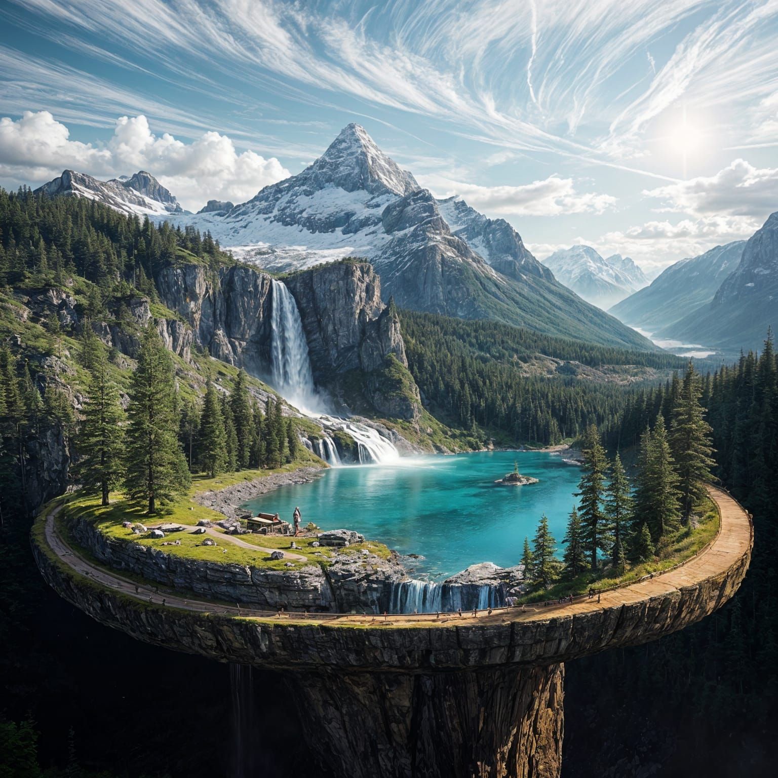 Living Mountain Landscape on Wooden Table