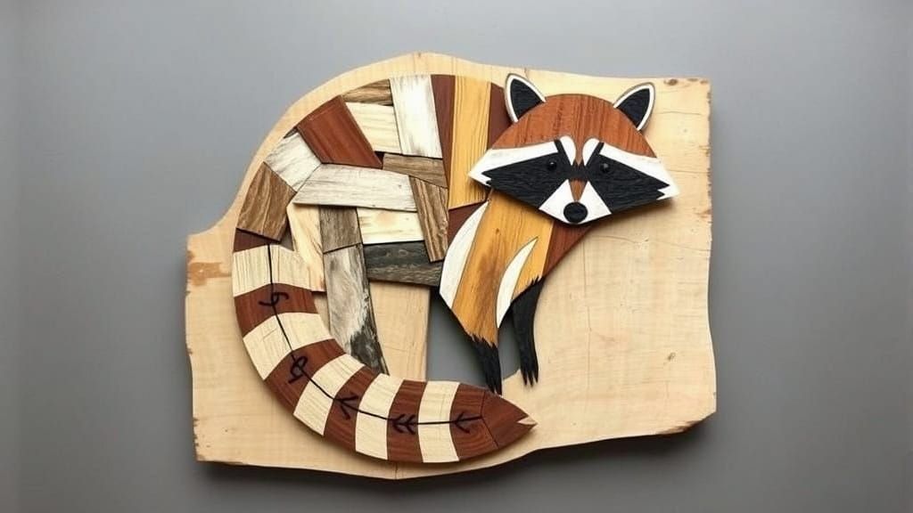 Abstract Raccoon Wall Art in Wood