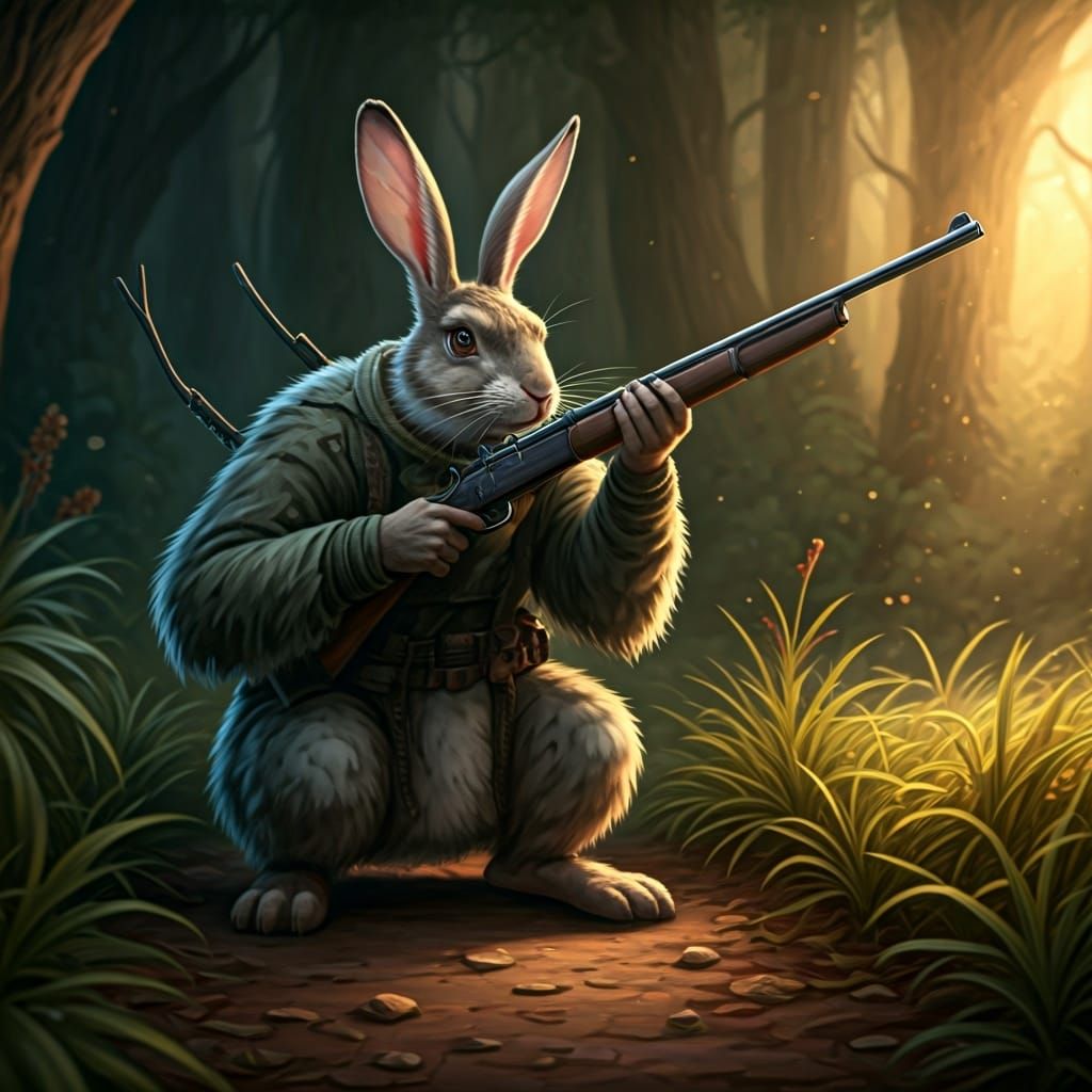 Rabbit Ambush: Rifle-Wielding Hare Turns Hunter