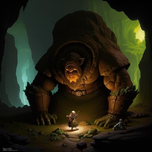 DnD Druid Creates Clay Golem, Fantasy Art Style