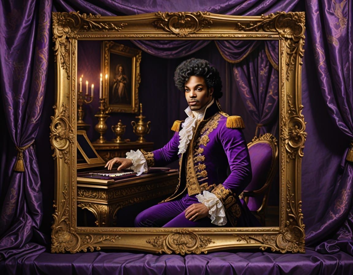 Baroque Prince Performing with Purple Harpsichord