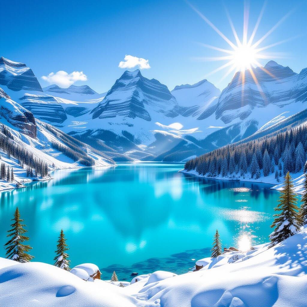 Majestic Turquoise Lake and Snow-Capped Mountain Peaks