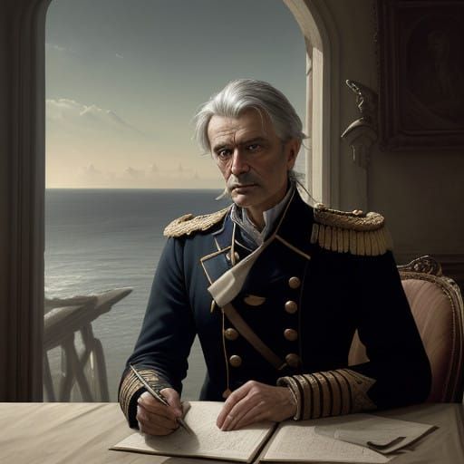 French Naval Officer in Contemplation, Hyper-Realistic Portr...