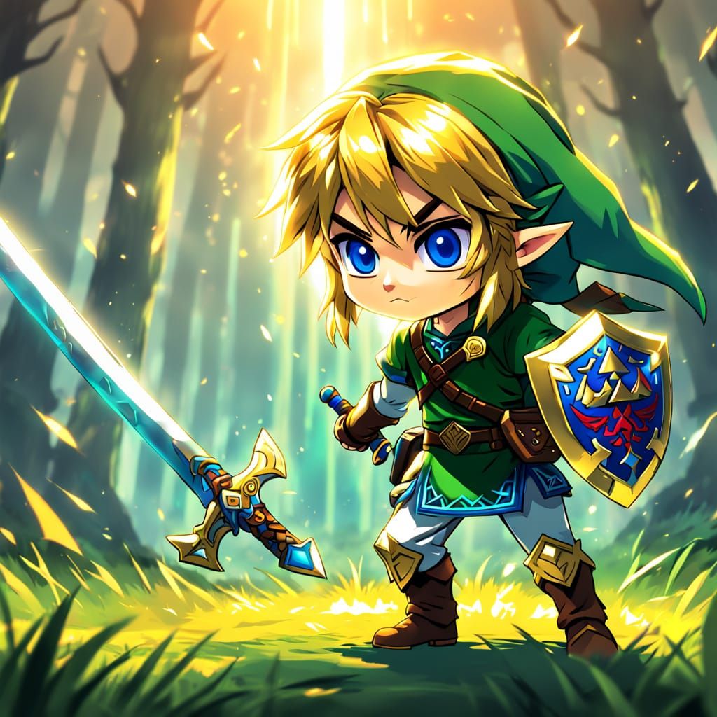 Chibi Link with Master Sword and Hylian Shield