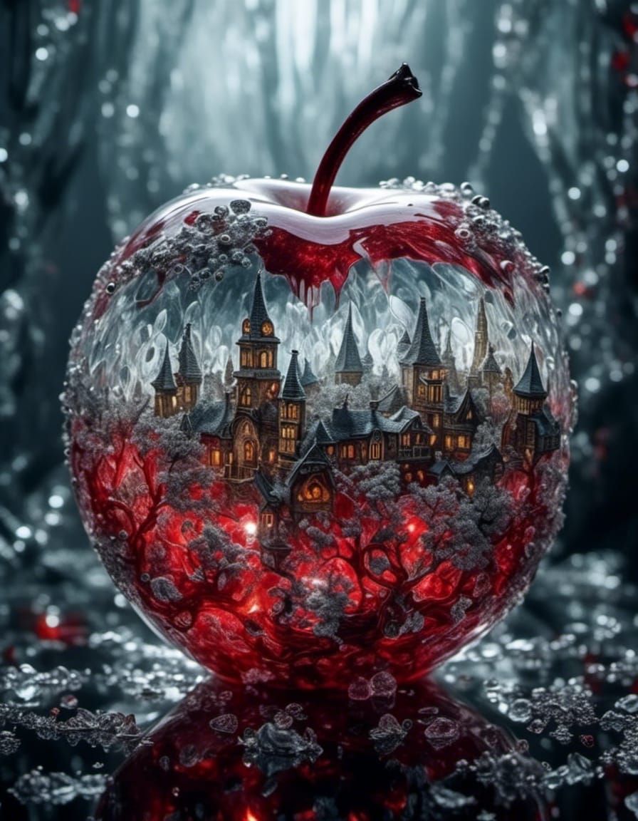 Crystal Apple with Broken Glass Effect in Dark Fantasy
