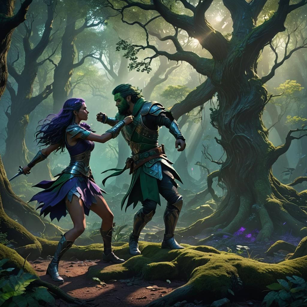 Mystical Forest Battle: Fantasy Concept Art
