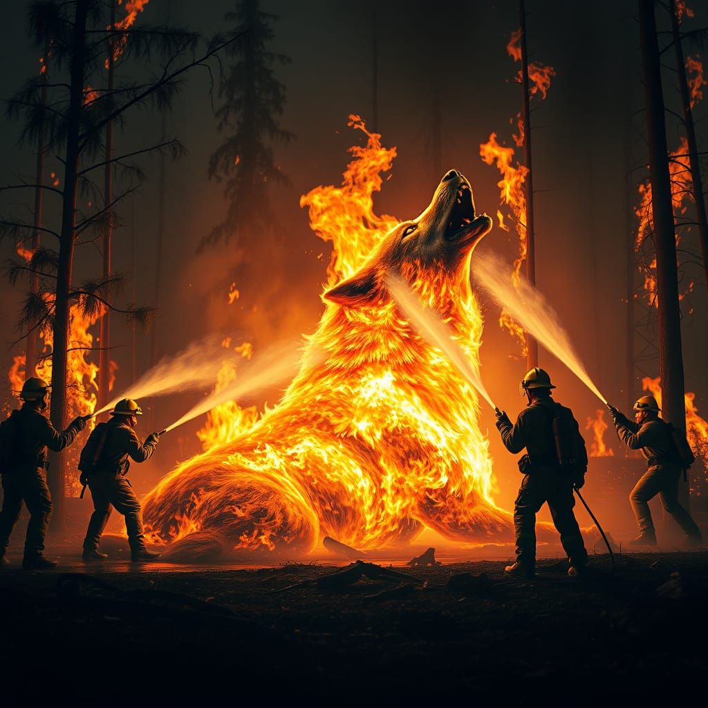 Firefighters Battle Giant Flaming Wolf in 4K