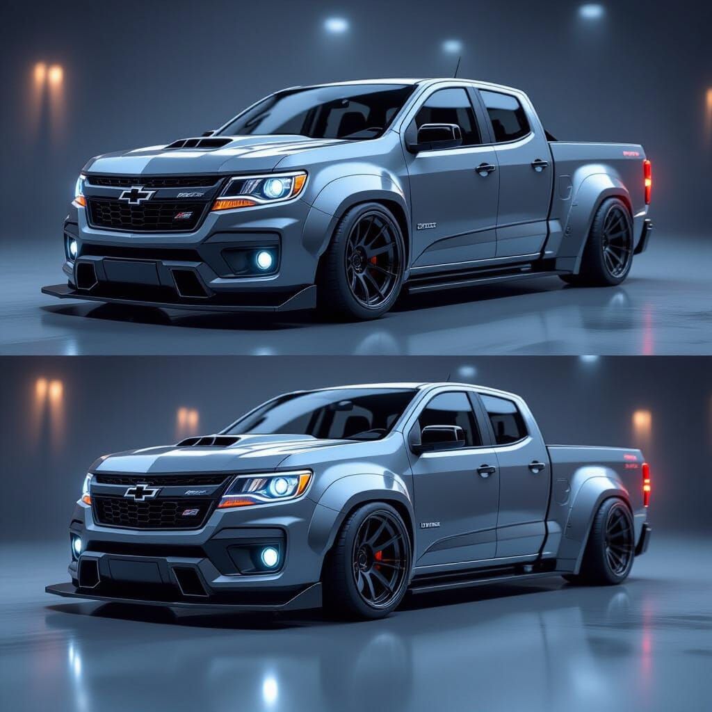 Slammed Gray Chevy Colorado Racing Truck in 3D
