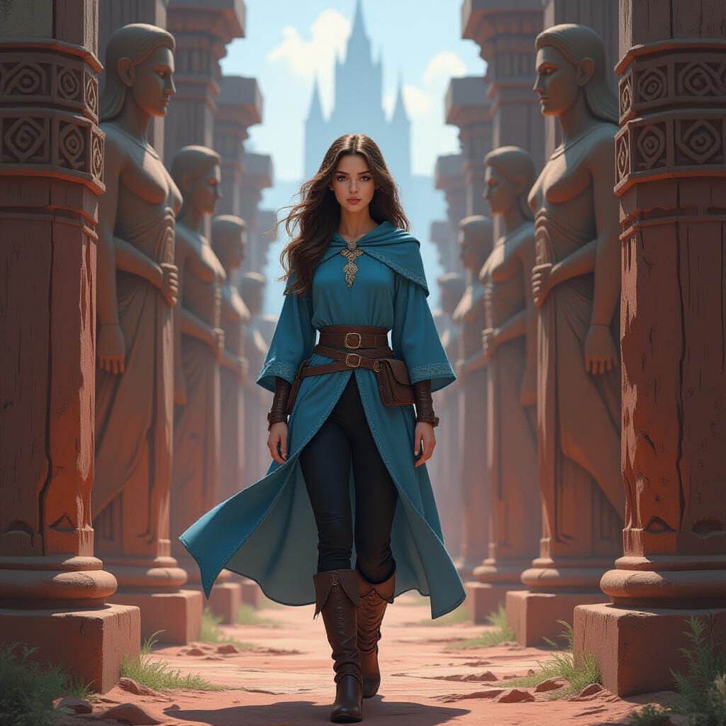 Elvin Girl in Red Woods Fantasy Landscape