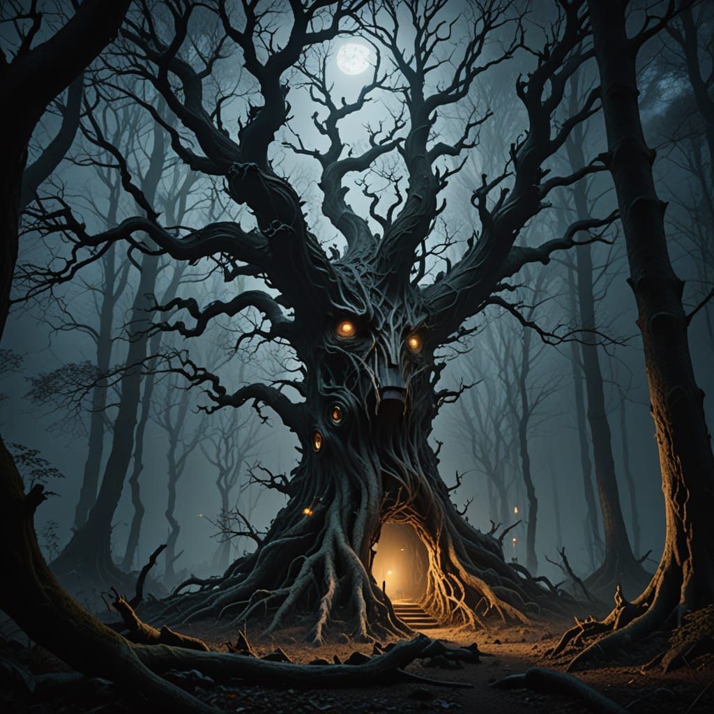 A hauntingly lifelike sculpture emerges from a dark, foggy f...