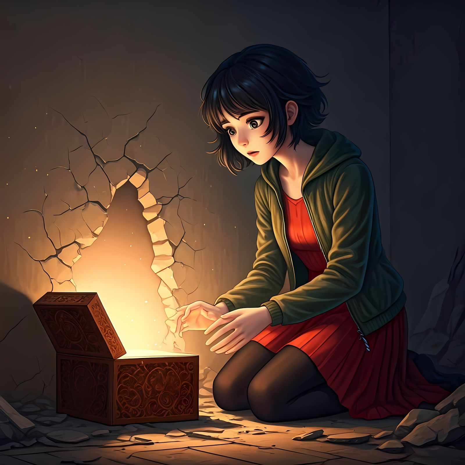 Anime Woman Discovers Antique Box in Apartment