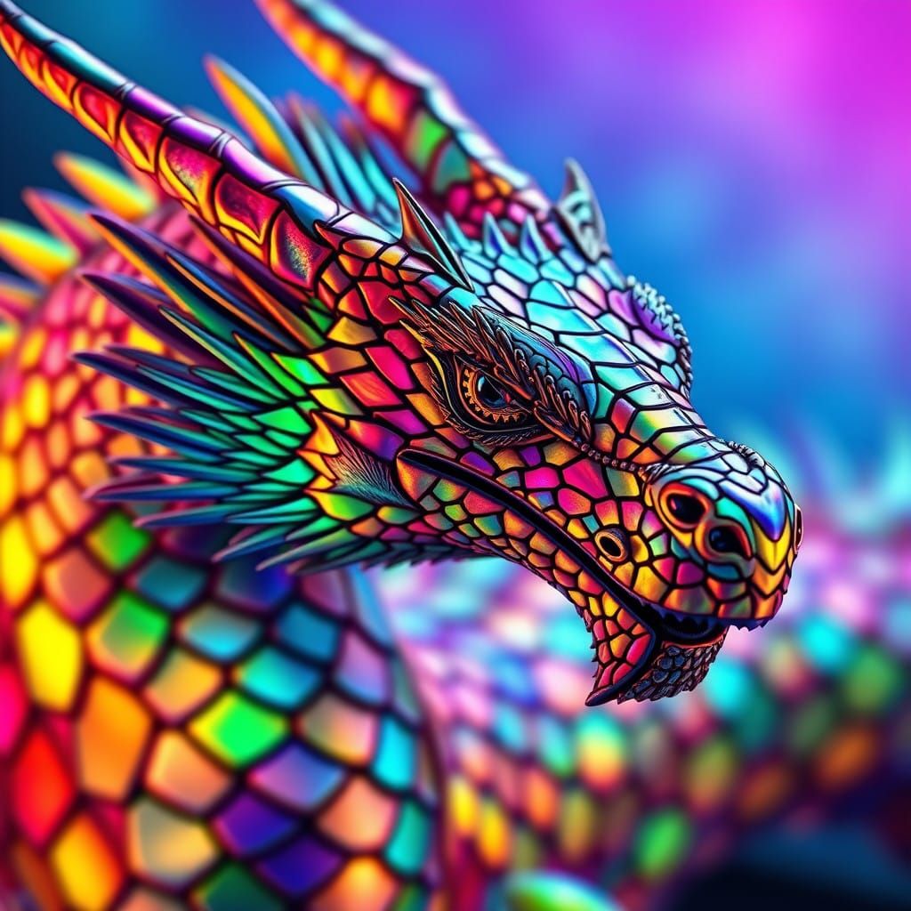 Surreal Dragon Masterpiece in Vibrant Iridescent Scales