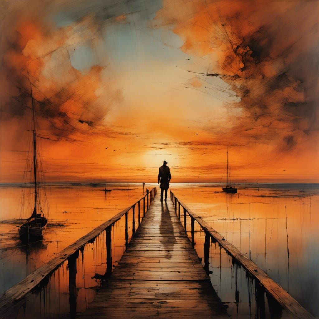 Sunset Pier: Magic Realism Seascape in 8K