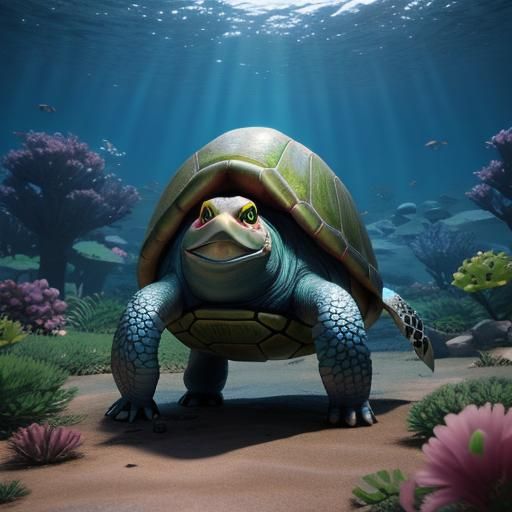 Cute Pink Turtle with Big Eyes in 3D Anime Style