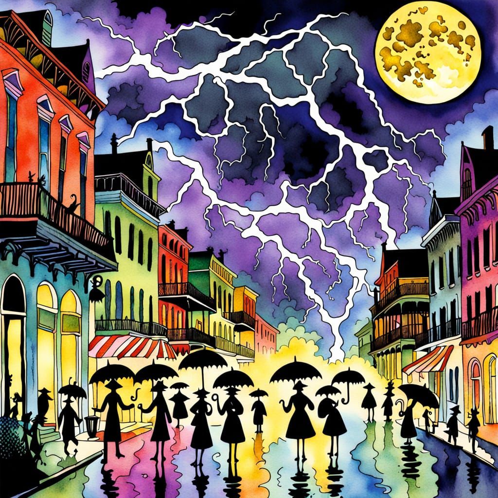 Mysterious Nighttime Street Scene in Vintage New Orleans