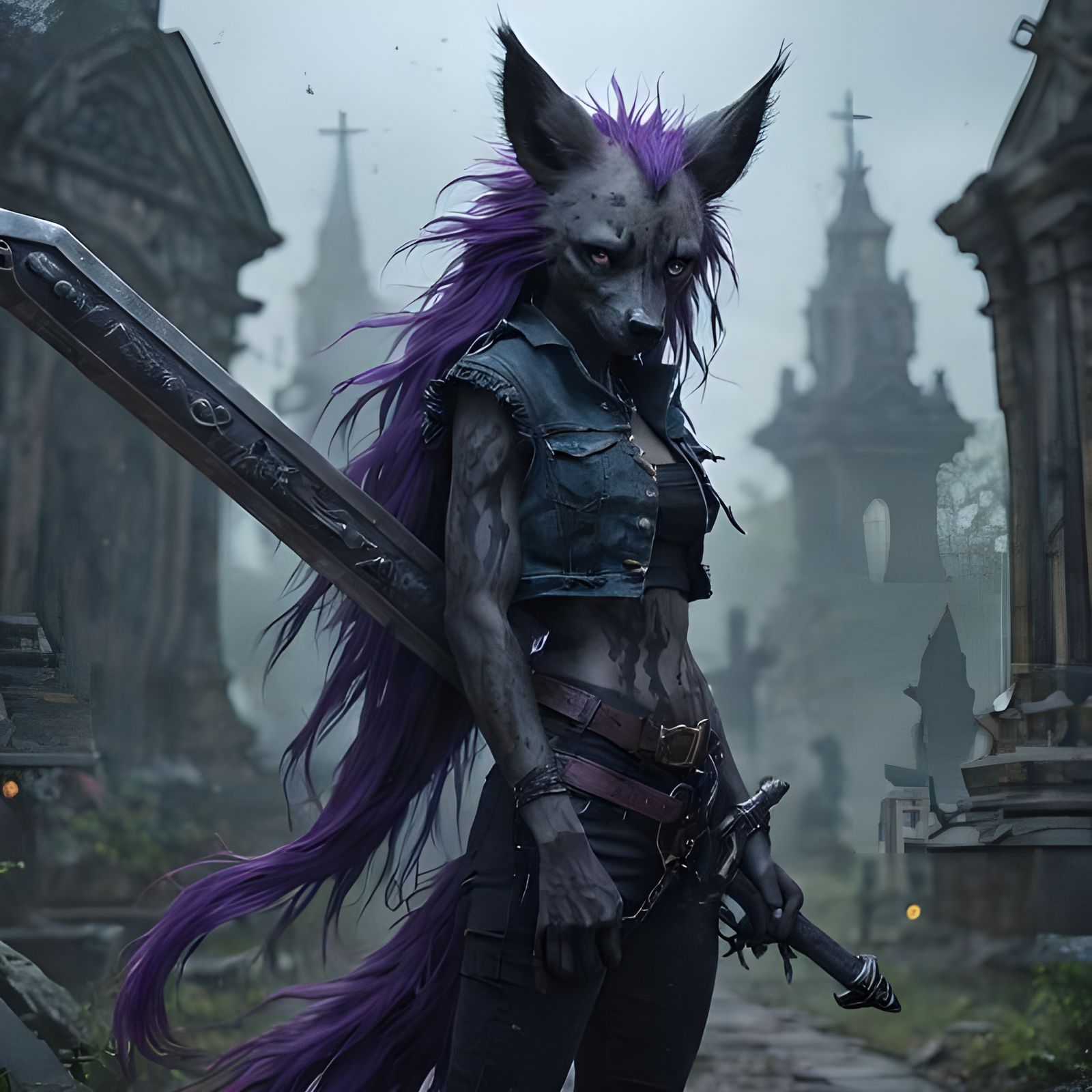 Furry Hyena Dark Avenger in Gothic Graveyard