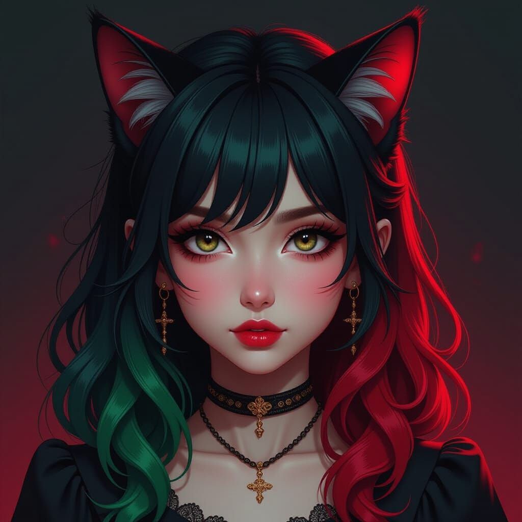 Kawaii Woman with Cat Ears in Dark Souls Style