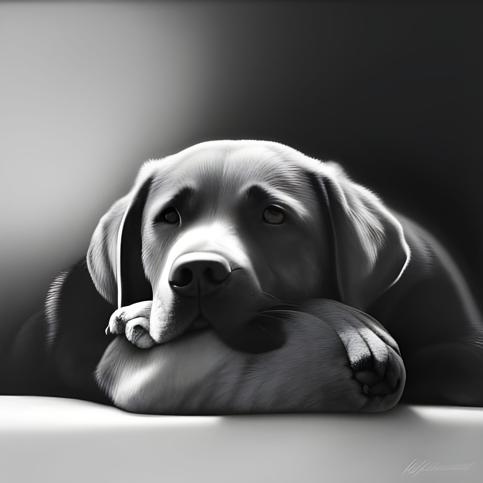 Man Shares Pain with Labrador: Charcoal Drawing