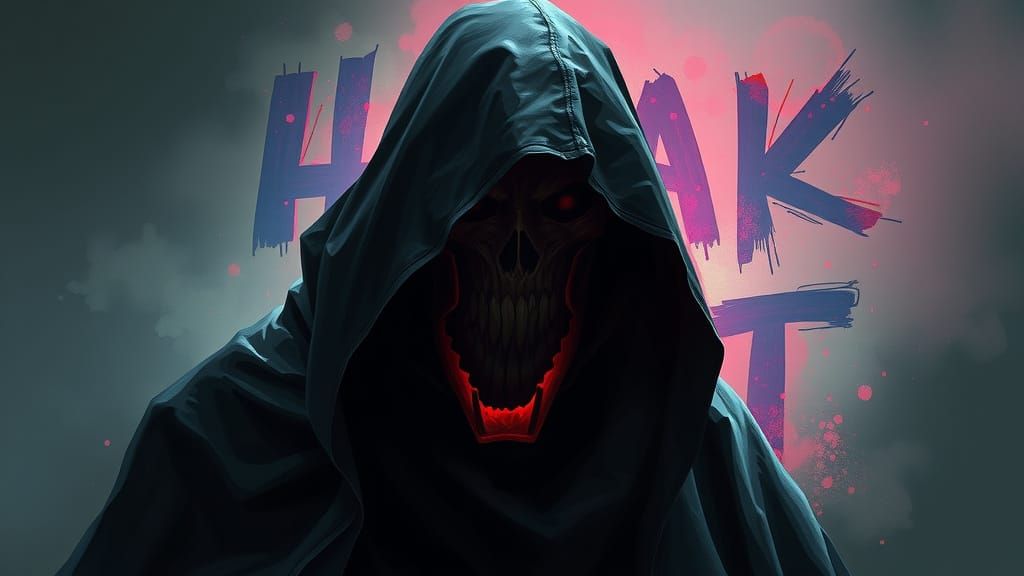 Ominous Figure Embodying Chagrined Hate Aspect in Neon Digit...