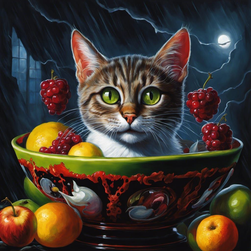 The kitten in the fruit bown