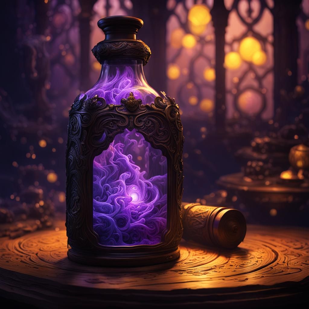 Ornate Bottle with Swirling Mist, Fantasy Art