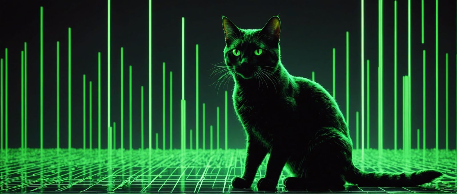 Neon Matrix Cat Silhouette in Digital Art Style