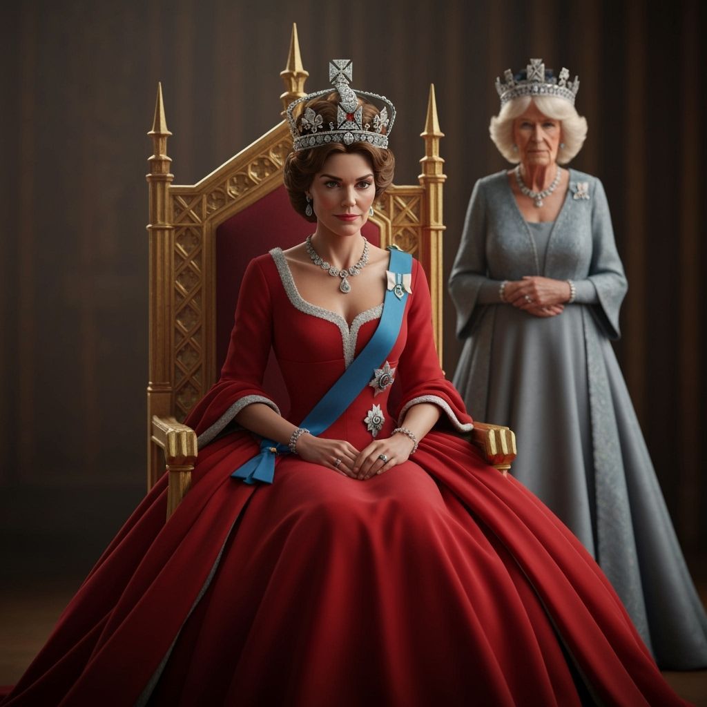 Regal Queens on Throne in Photorealistic Style