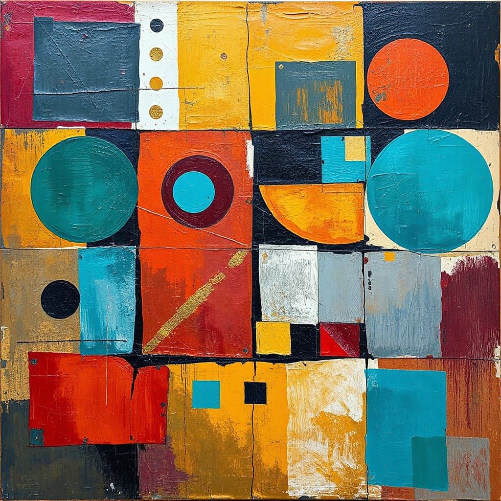 Expressive Geometric Abstract Art in Distressed Grunge Style