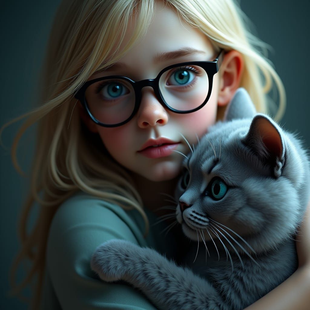 Girl with Cat: Hyperrealistic Portrait in Fantasy Style