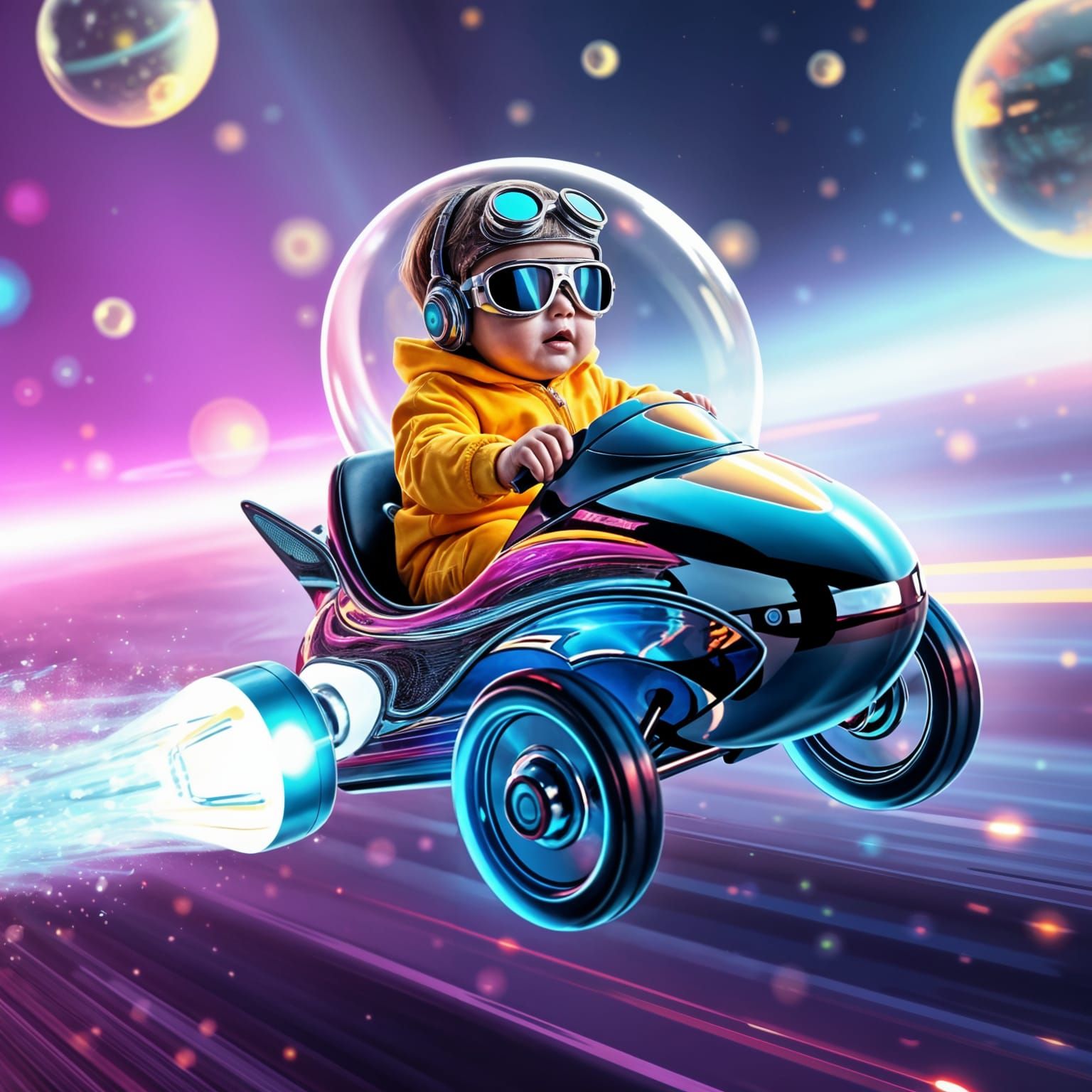 Toddler Drives Hologram Rocket Pedal Car