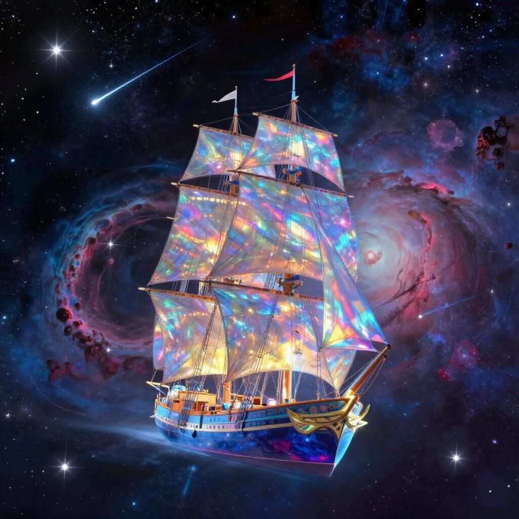 Luminous Sailboat Navigates Cosmic Void