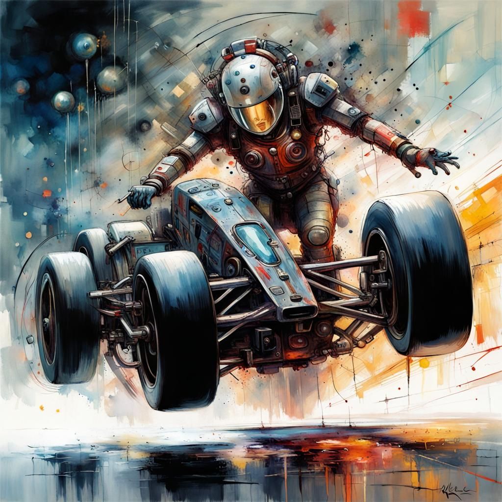 Cyborg Drag Racer in Dark Fantasy Style
