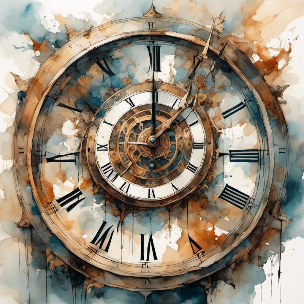 Abstract Medieval-Modern Clock Logo in Gouache Style