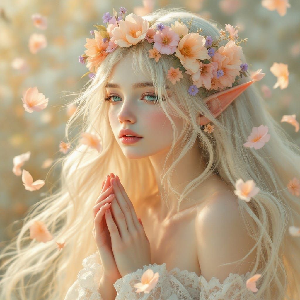 Ethereal Elf Maiden Adorned with Floral Crown