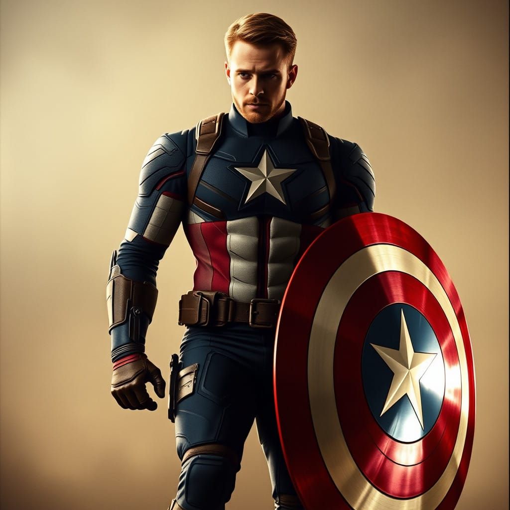 Heroic Captain America in Vintage Cinematic Style