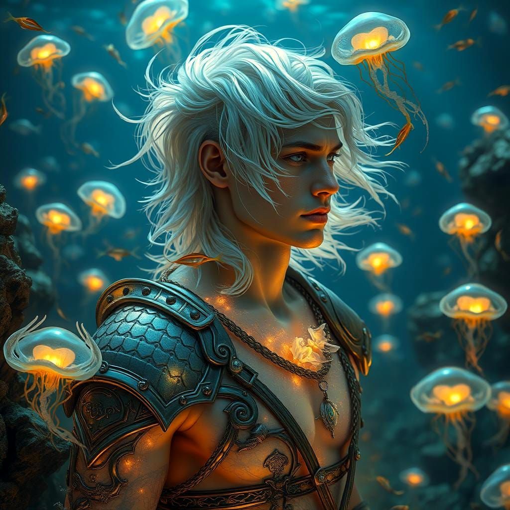 Ethereal Man in Underwater Realm: Fantasy Concept Art