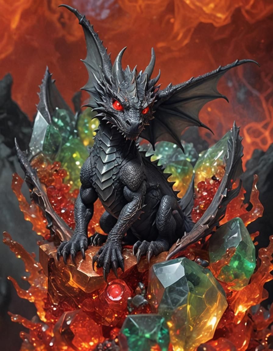 Dark Gray Dragon in Copper Jewelry, Digital Matte Painting