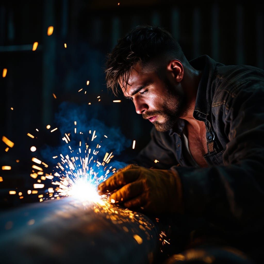 Gritty Welder in Dramatic Pose