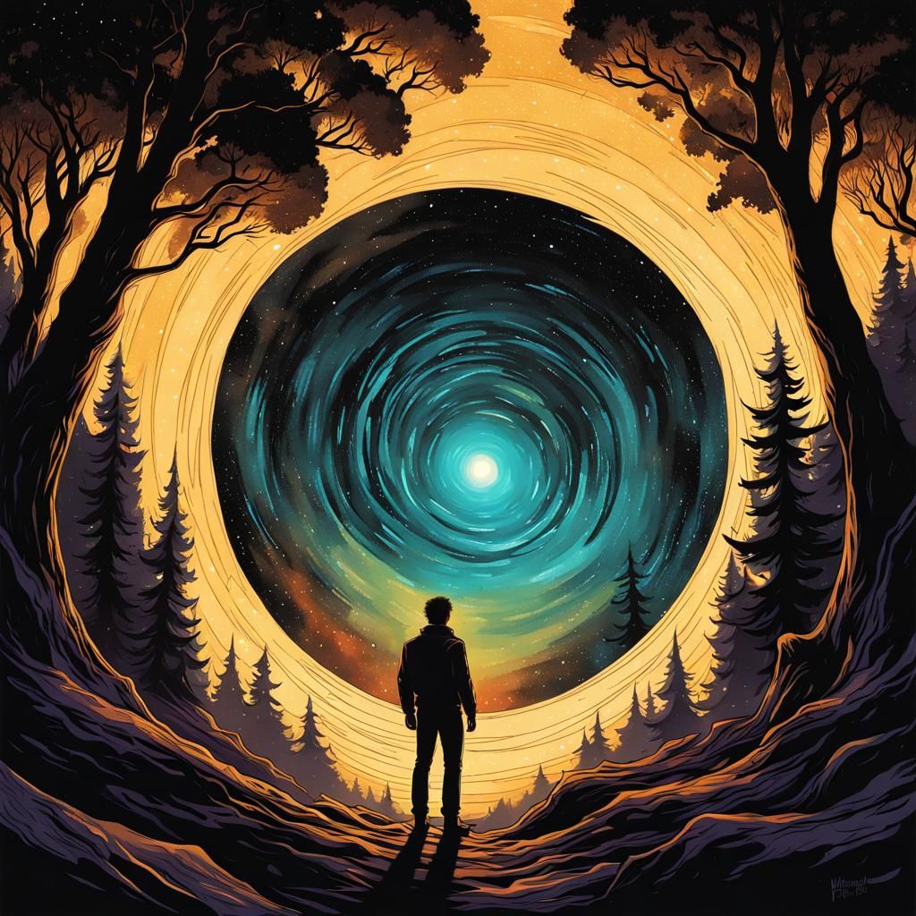 Man in Black Hole: Ethereal Digital Art