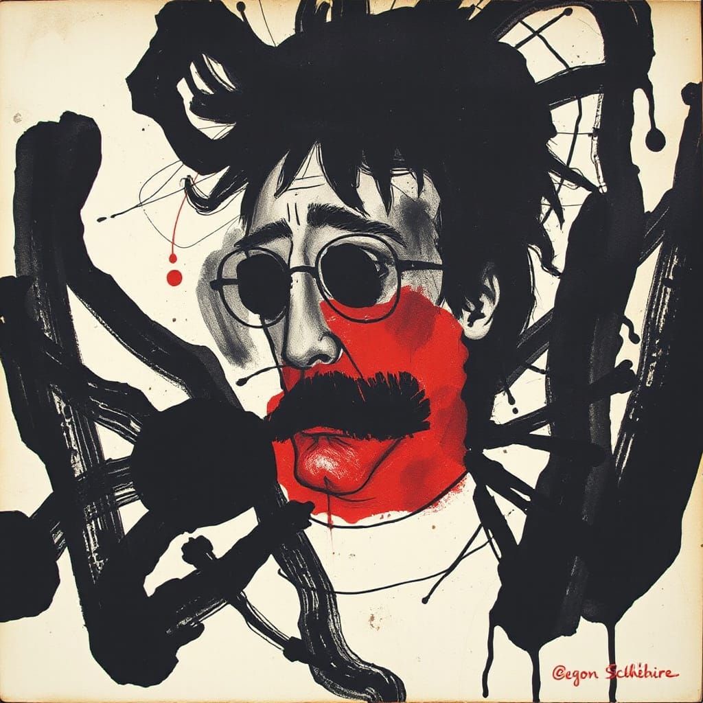 Chaotic Meeting: Ink and Gouache in Expressionist Style