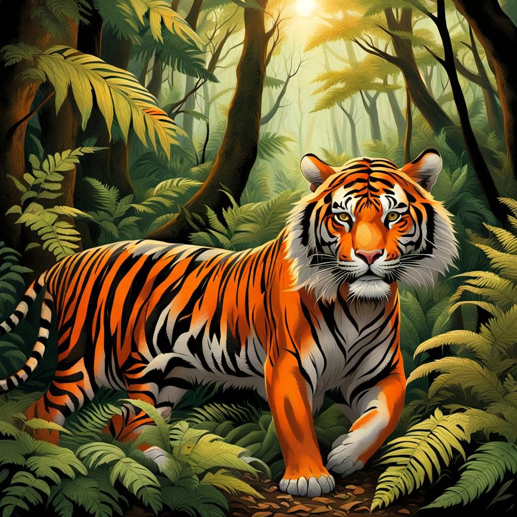 Tiger Hunting Deer in Jungle: 3D Digital Art