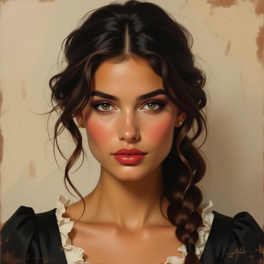 Detailed Oil Portrait of Raphaëlle Marsand in Baroque Style