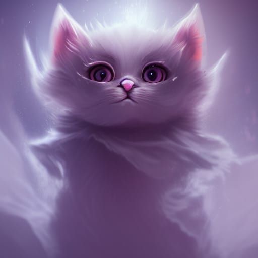 Cute Translucent Ghost Kitten in Detailed Digital Painting