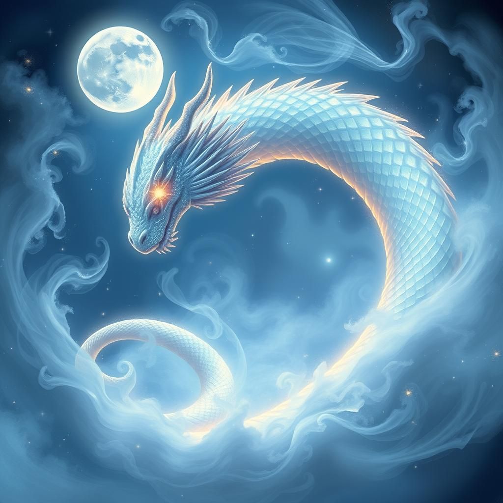Ethereal Moon Dragon in Romantic Style