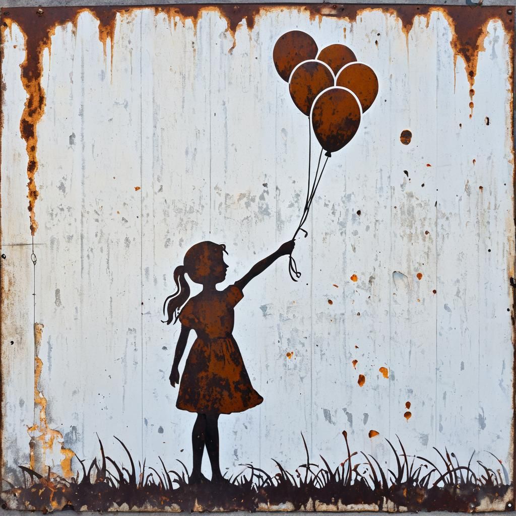 Abstract Steel Sheet with Girl and Balloons