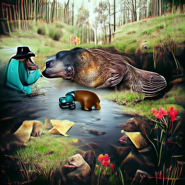 Hyperrealistic Photoillustration of a Bear and Platypus Talk...