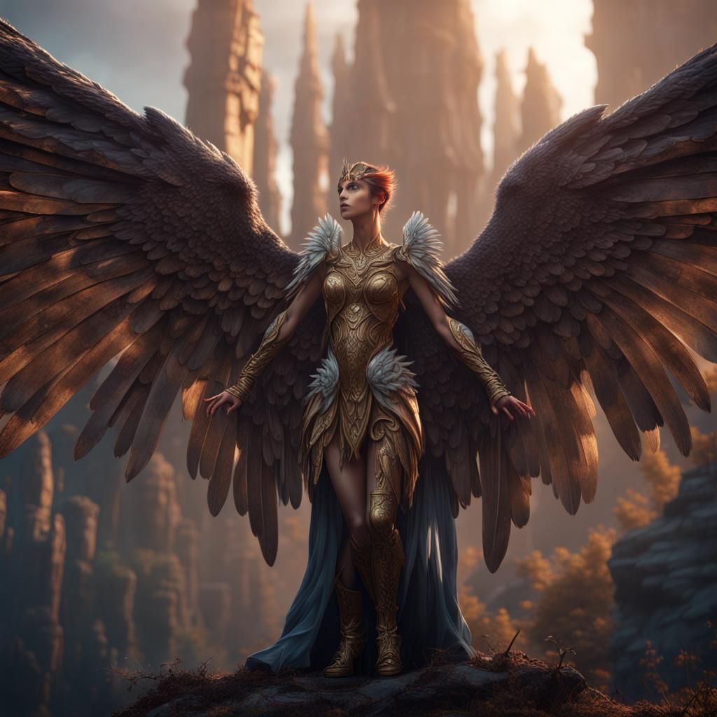 Winged Humanoid in Detailed Fantasy Art