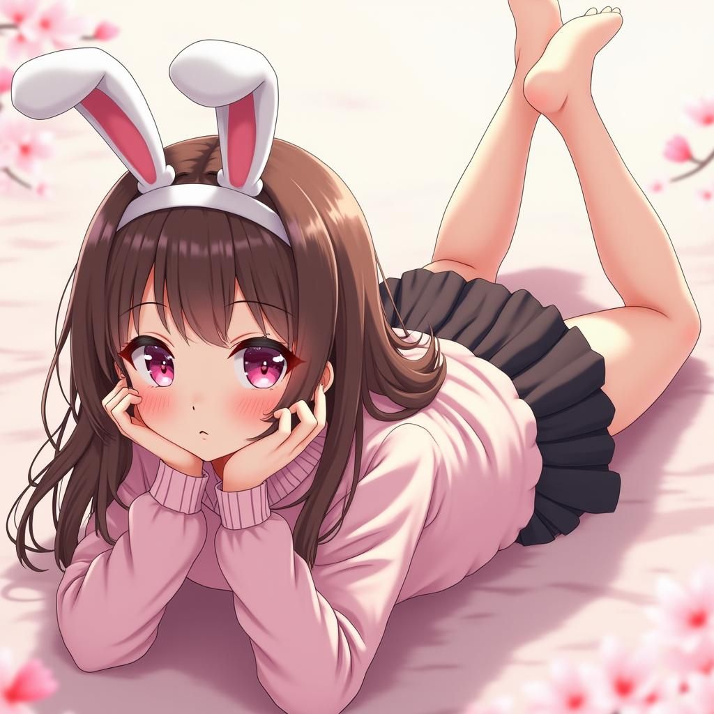 Adorable Anime Girl with Rabbit Ears Headband