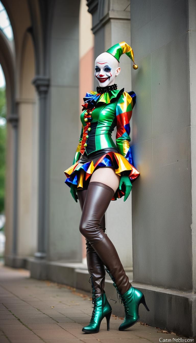 Gothic Alien Clown in Harlequin Outfit